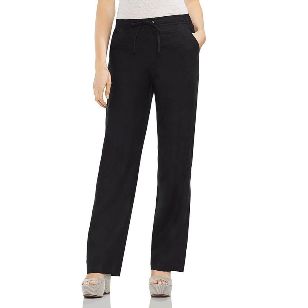 Vince Camuto Womens Black Linen Casual Pull On Wide Leg Pants Plus NWT